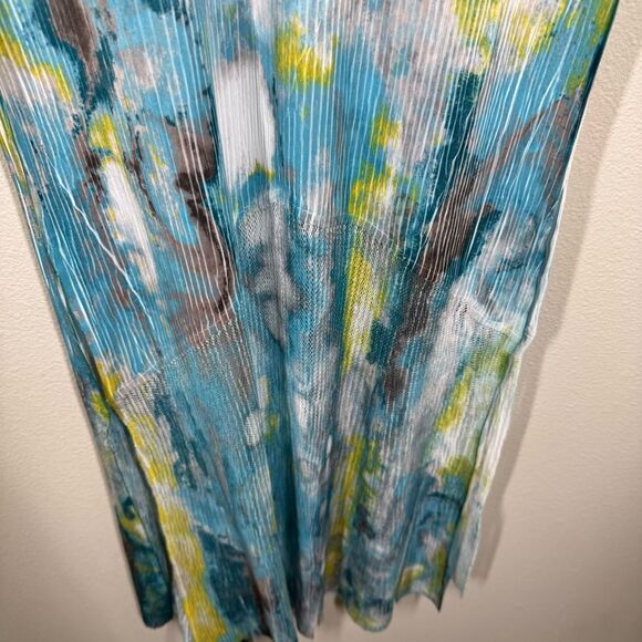 Komarov Maxi Dress Crinkle Mesh Blue Semi Sheer Watercolor Fairycore Girly Large - Picture 4 of 9